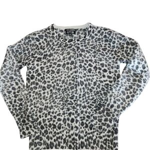 Apt 9 100% Cashmere Animal Print Cardigan Size S Button Front Gray/Black Soft